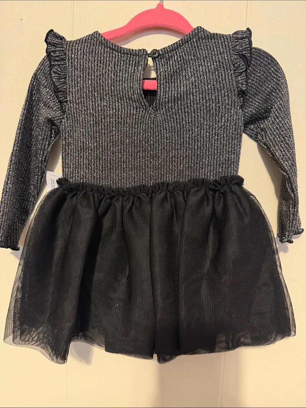 Old Navy Silver Sparkle Knit Dress with Black Tulle Skirt